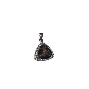 New Faceted Smokey Quartz CZ Diamond Trim Sterling Silver Signed Pendent
